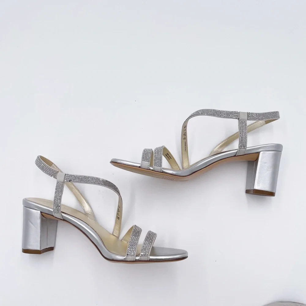 Naturalizer Silver Crystal-Strap Slingback Block Heels